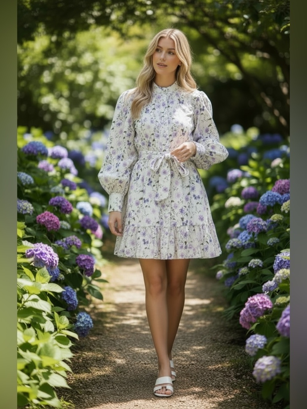 The Kooples Paris Floral Spring Dress Tie Waist Long Puff Sleeve Croquet Easter